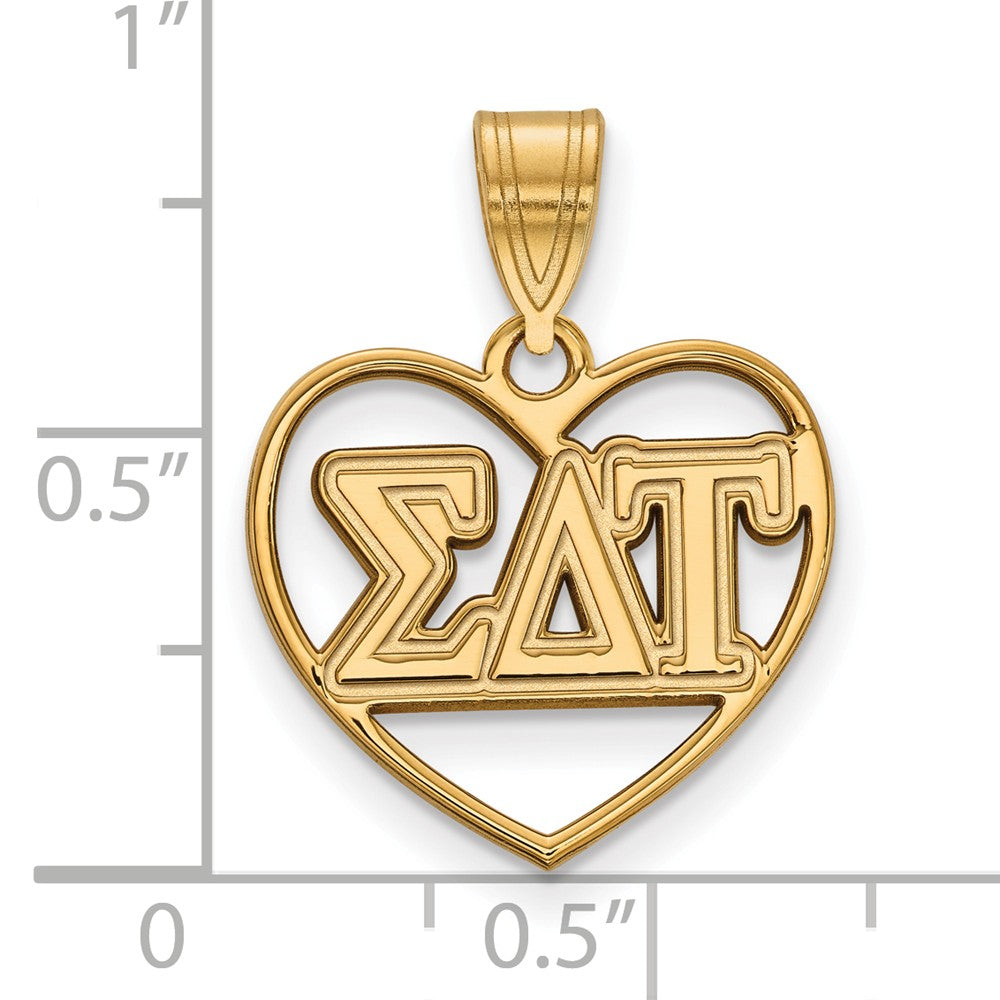 Alternate view of the 14K Plated Silver Sigma Delta Tau Heart Greek Letters Pendant by The Black Bow Jewelry Co.