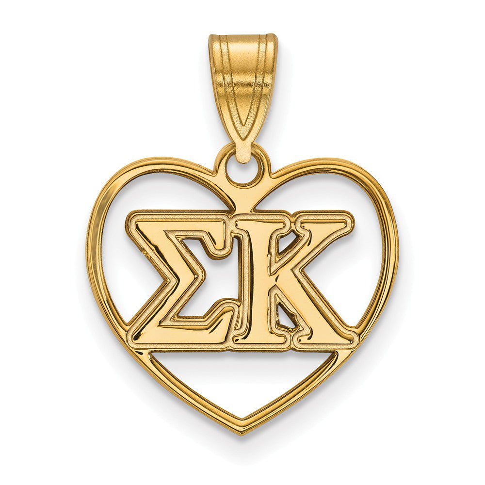 14K Plated Silver Sigma Kappa Heart Greek Letters Pendant, Item P27121 by The Black Bow Jewelry Co.