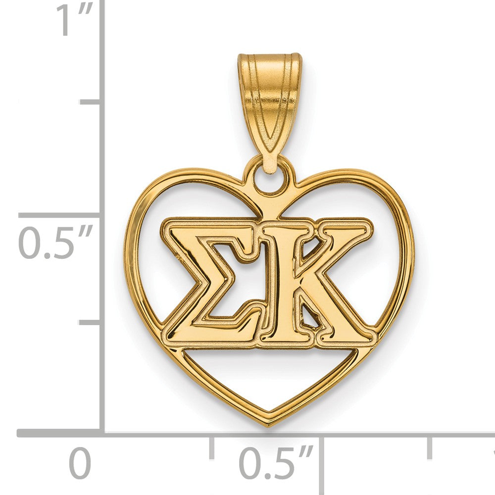 Alternate view of the 14K Plated Silver Sigma Kappa Heart Greek Letters Pendant by The Black Bow Jewelry Co.