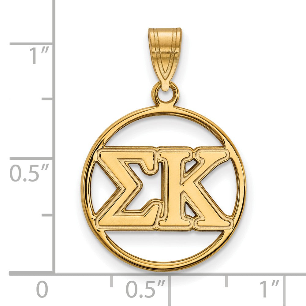 Alternate view of the 14K Plated Silver Sigma Kappa Medium Circle Greek Letters Pendant by The Black Bow Jewelry Co.