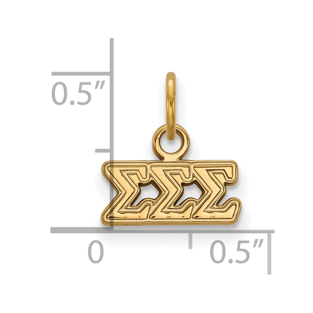 Alternate view of the 14K Gold Plated Silver Sigma Sigma Sigma XS (Tiny) Greek Letters Charm by The Black Bow Jewelry Co.