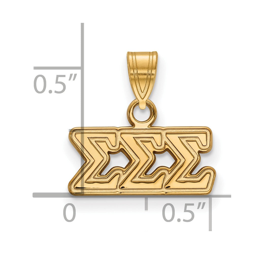 Alternate view of the 14K Plated Silver Sigma Sigma Sigma Small Greek Letters Pendant by The Black Bow Jewelry Co.