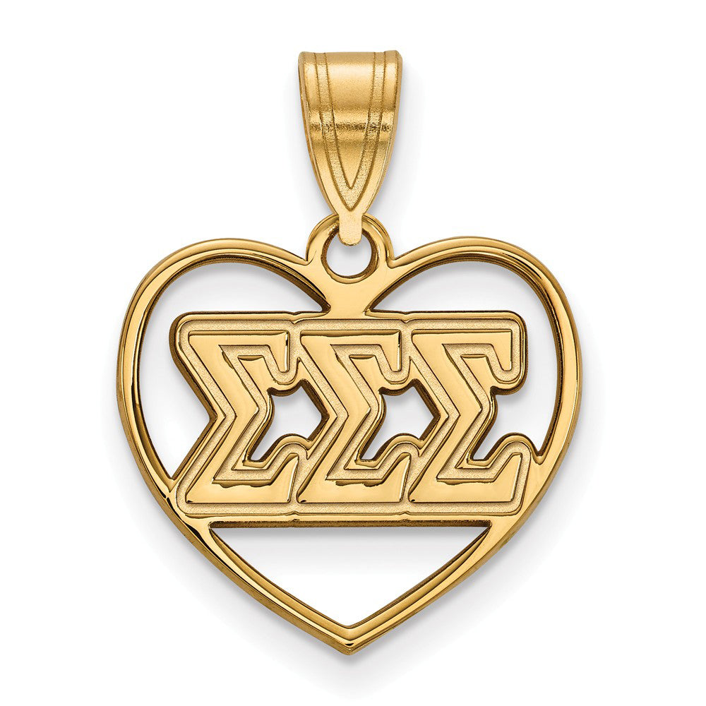 14K Plated Silver Sigma Sigma Sigma Heart Greek Letters Pendant, Item P27126 by The Black Bow Jewelry Co.