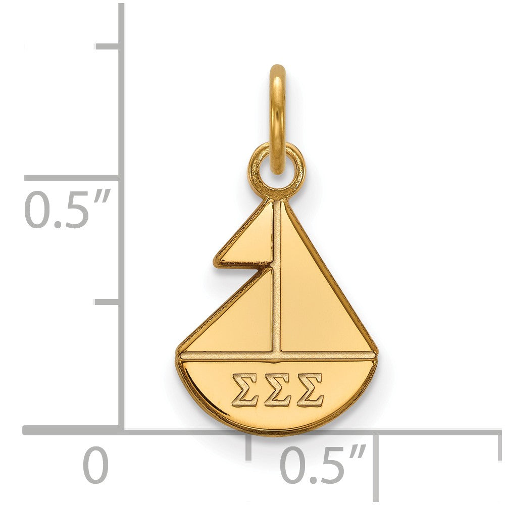 Alternate view of the 14K Gold Plated Silver Sigma Sigma Sigma XS (Tiny) Charm or Pendant by The Black Bow Jewelry Co.