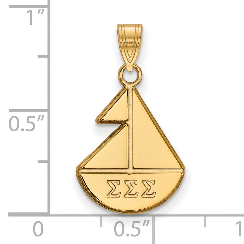 Alternate view of the 14K Plated Silver Sigma Sigma Sigma Small Pendant by The Black Bow Jewelry Co.