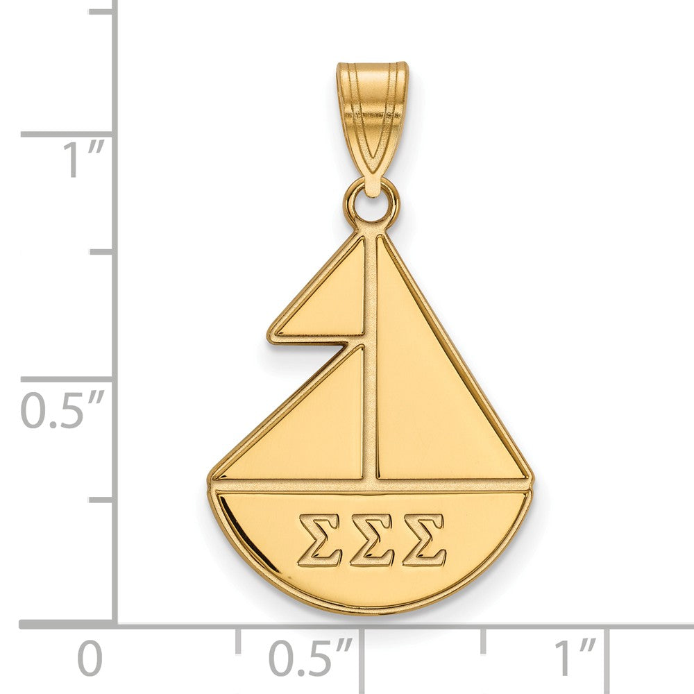 Alternate view of the 14K Plated Silver Sigma Sigma Sigma Medium Pendant by The Black Bow Jewelry Co.