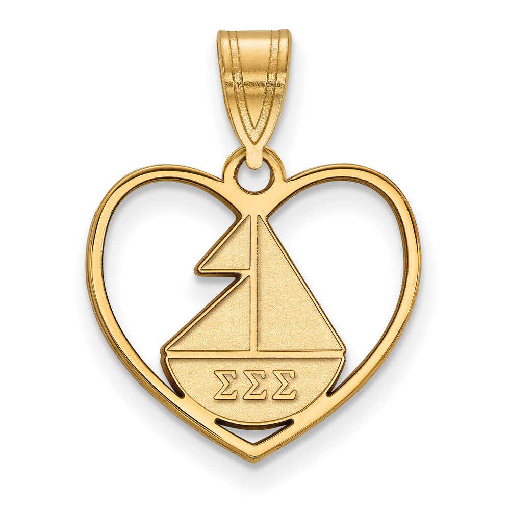 14K Plated Silver Sigma Sigma Sigma Heart Pendant, Item P27131 by The Black Bow Jewelry Co.