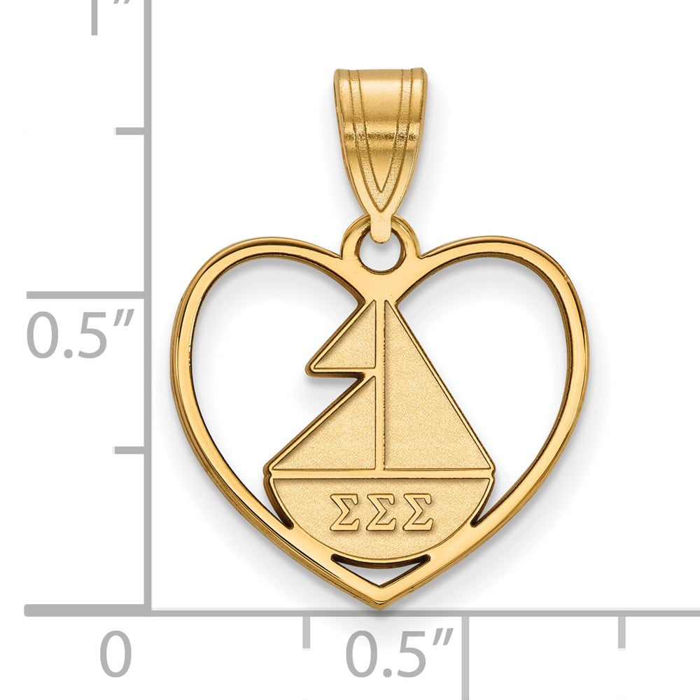 Alternate view of the 14K Plated Silver Sigma Sigma Sigma Heart Pendant by The Black Bow Jewelry Co.