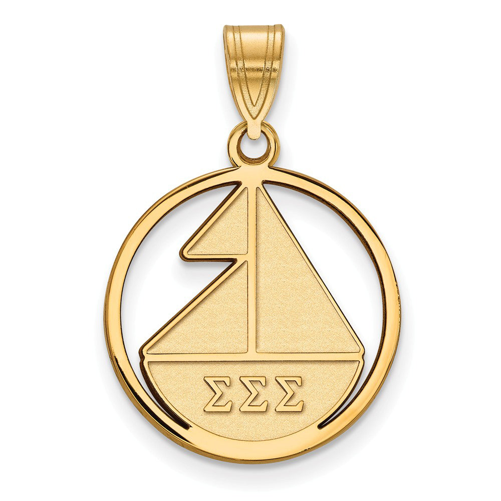 14K Plated Silver Sigma Sigma Sigma Medium Circle Pendant, Item P27132 by The Black Bow Jewelry Co.
