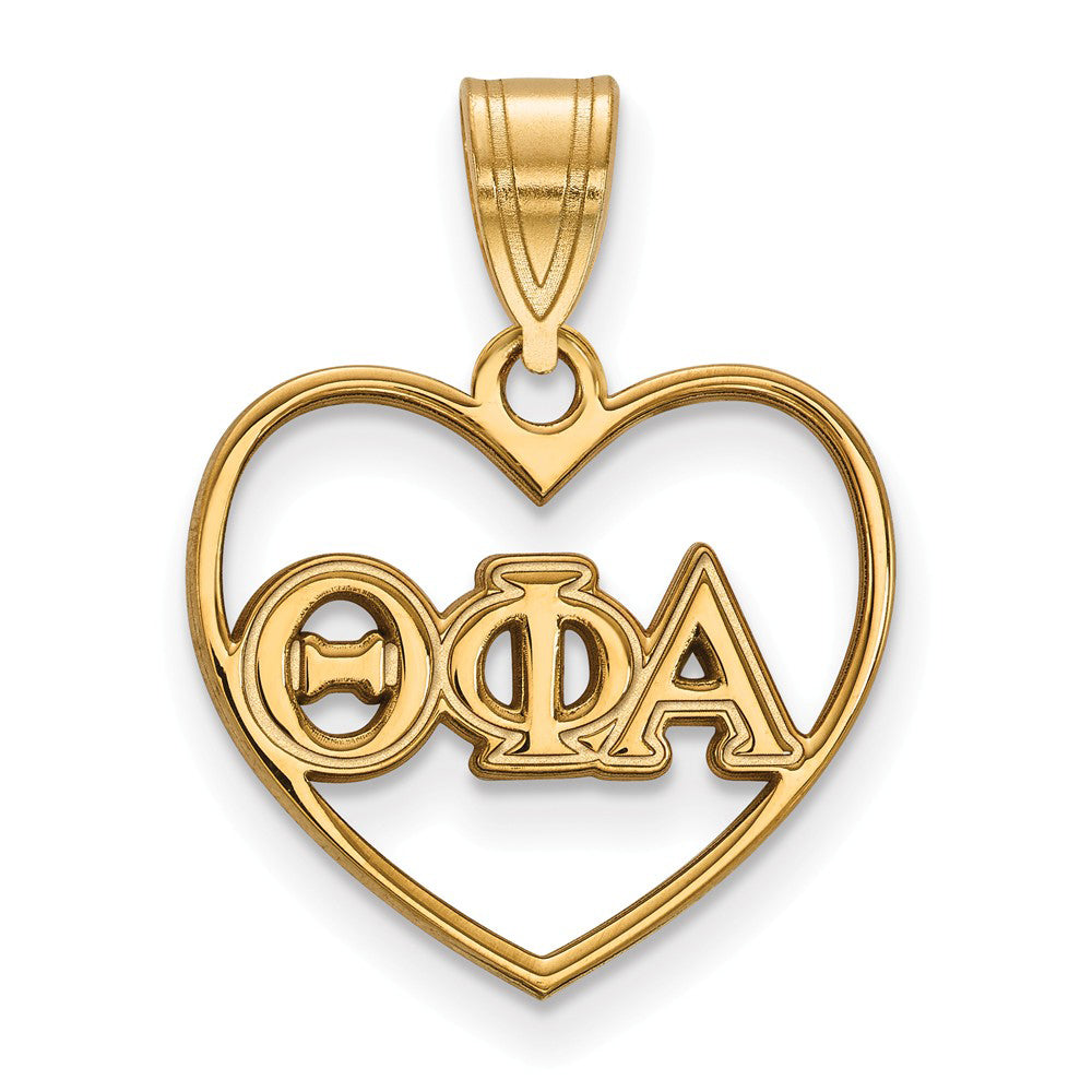 14K Plated Silver Theta Phi Alpha Heart Greek Letters Pendant, Item P27136 by The Black Bow Jewelry Co.