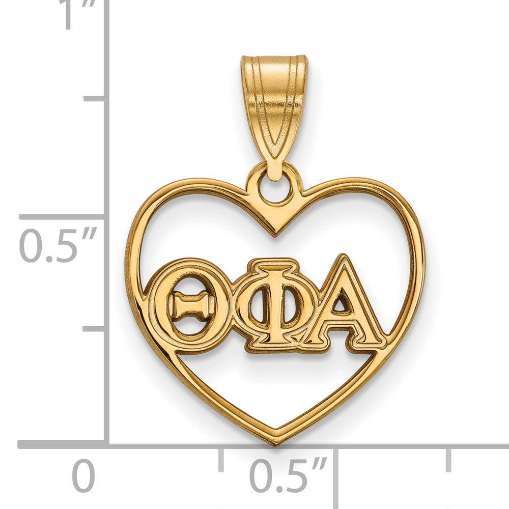 Alternate view of the 14K Plated Silver Theta Phi Alpha Heart Greek Letters Pendant by The Black Bow Jewelry Co.