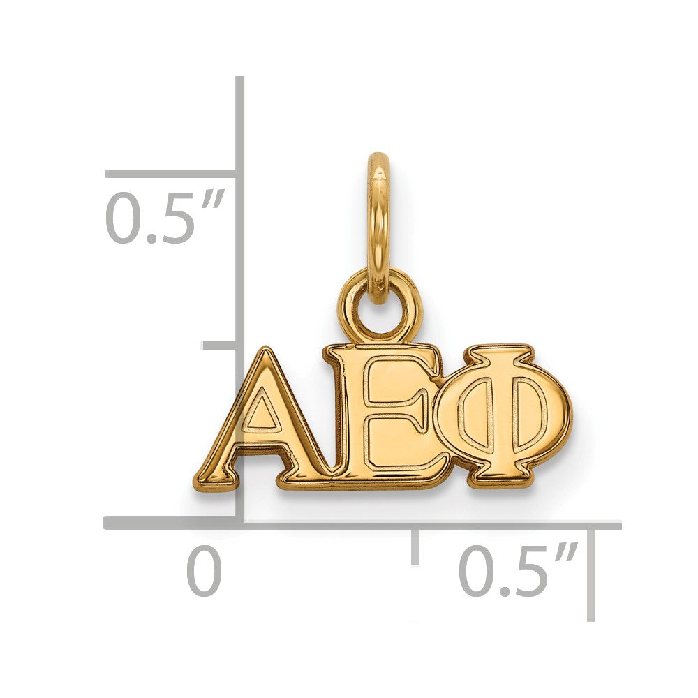 Alternate view of the 14K Gold Plated Silver Alpha Epsilon Phi XS (Tiny) Greek Letters Charm by The Black Bow Jewelry Co.