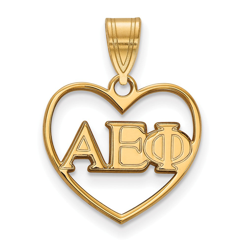 14K Plated Silver Alpha Epsilon Phi Heart Greek Letters Pendant, Item P27166 by The Black Bow Jewelry Co.