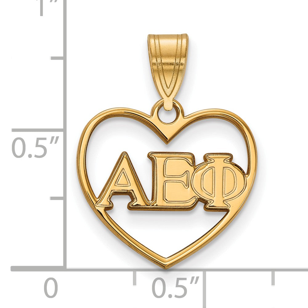 Alternate view of the 14K Plated Silver Alpha Epsilon Phi Heart Greek Letters Pendant by The Black Bow Jewelry Co.