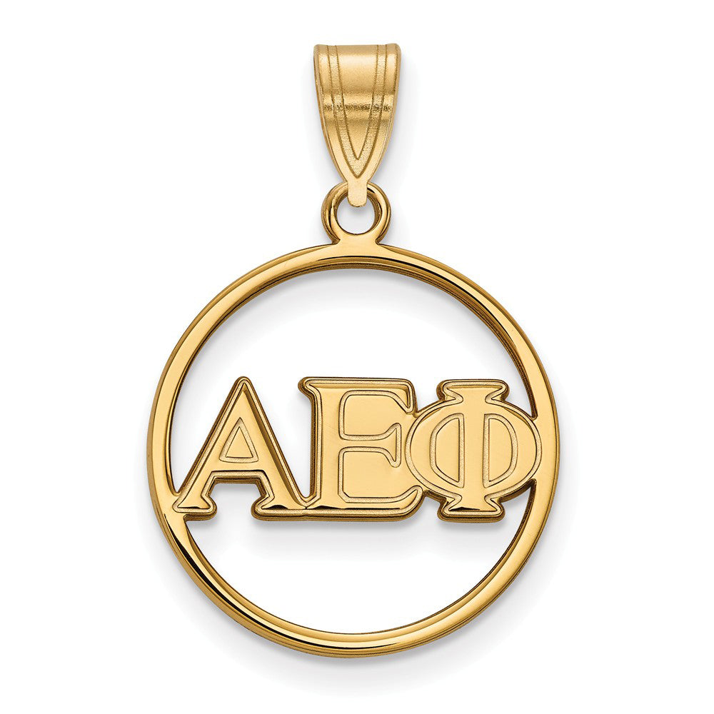 14K Plated Silver Alpha Epsilon Phi Small Circle Greek Letters Pendant, Item P27167 by The Black Bow Jewelry Co.