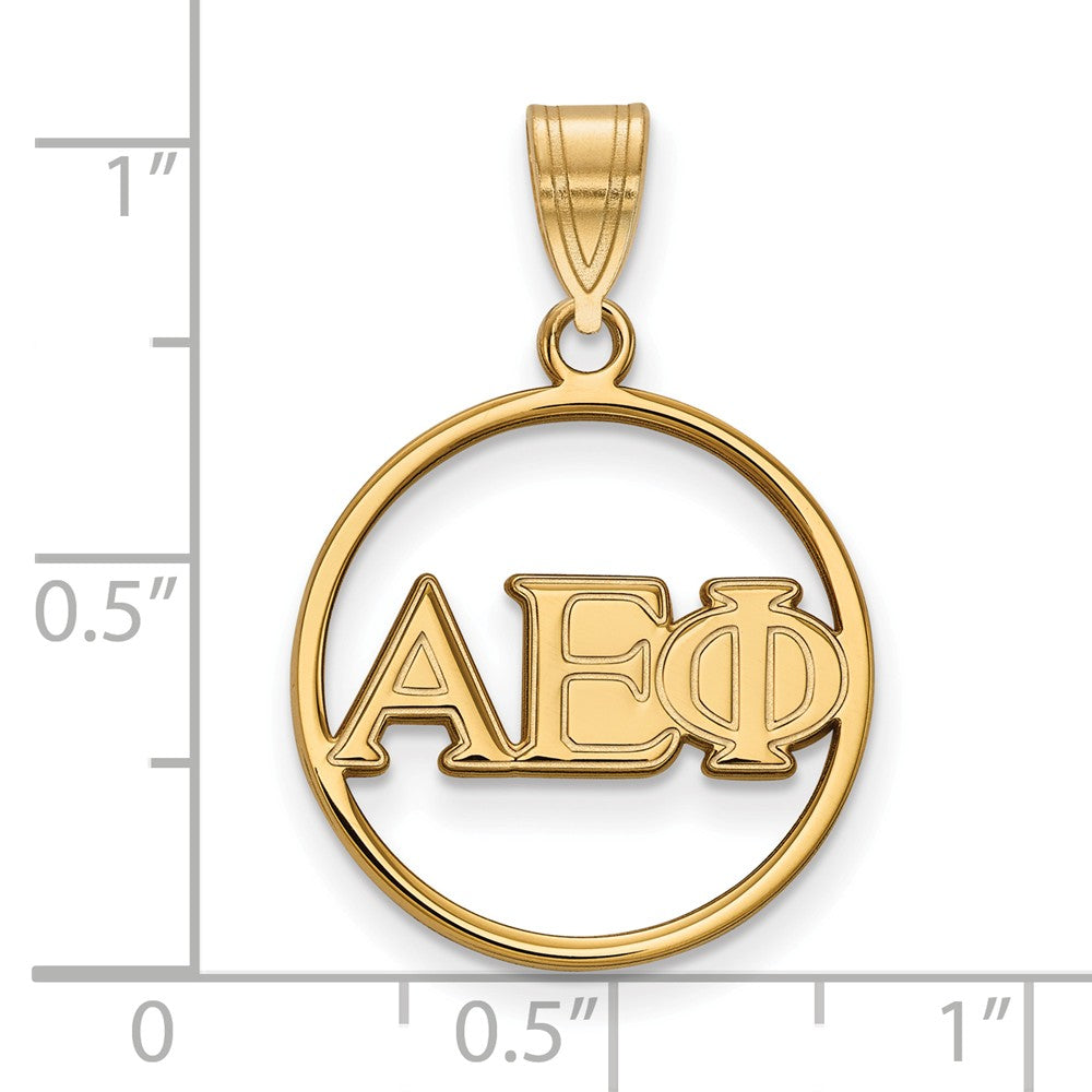 Alternate view of the 14K Plated Silver Alpha Epsilon Phi Small Circle Greek Letters Pendant by The Black Bow Jewelry Co.
