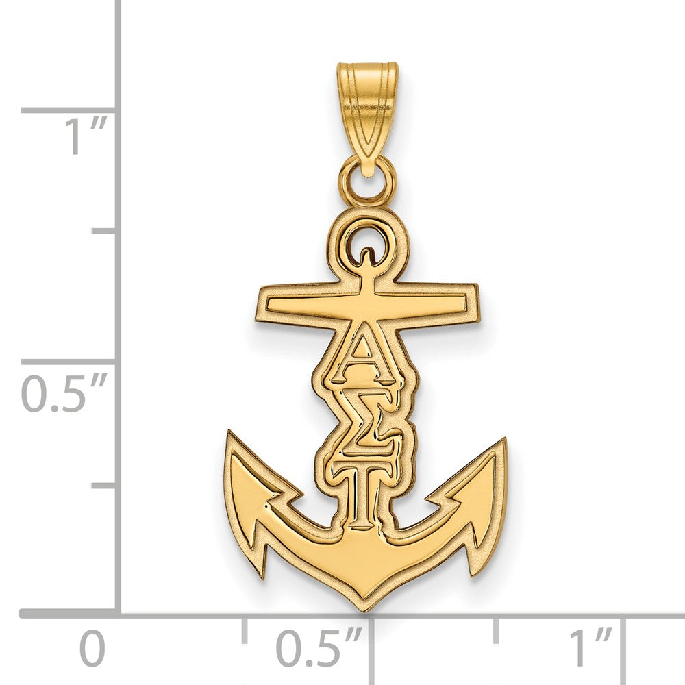 Alternate view of the 14K Plated Silver Alpha Sigma Tau Small Pendant by The Black Bow Jewelry Co.