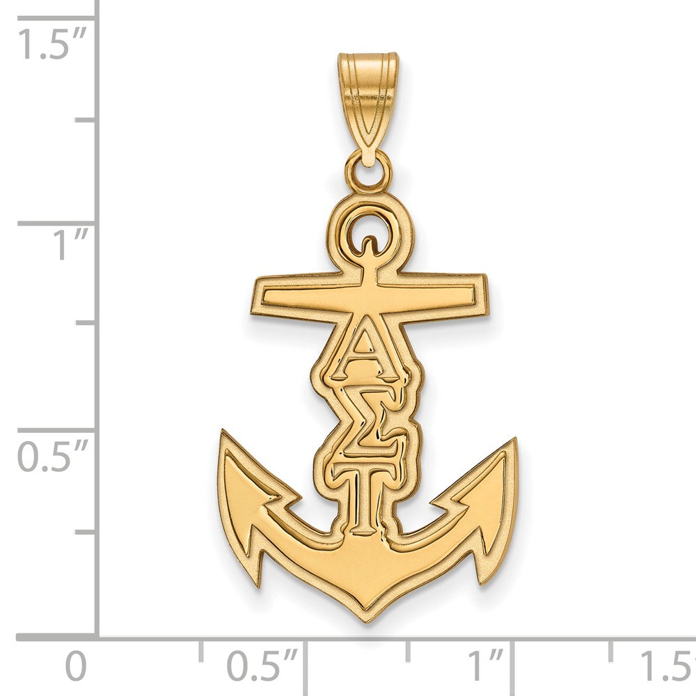 Alternate view of the 14K Plated Silver Alpha Sigma Tau Medium Pendant by The Black Bow Jewelry Co.