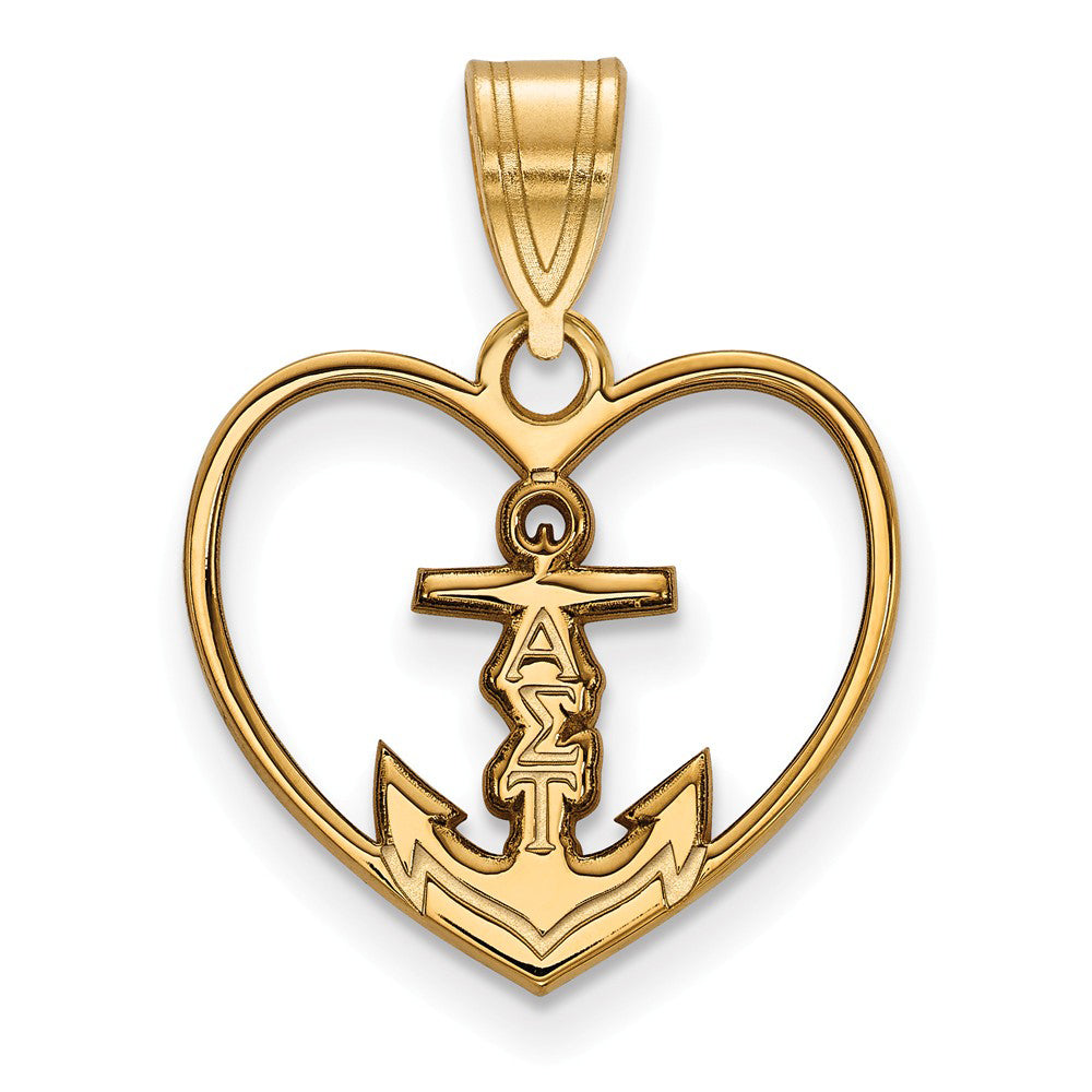 14K Plated Silver Alpha Sigma Tau Heart Pendant, Item P27191 by The Black Bow Jewelry Co.