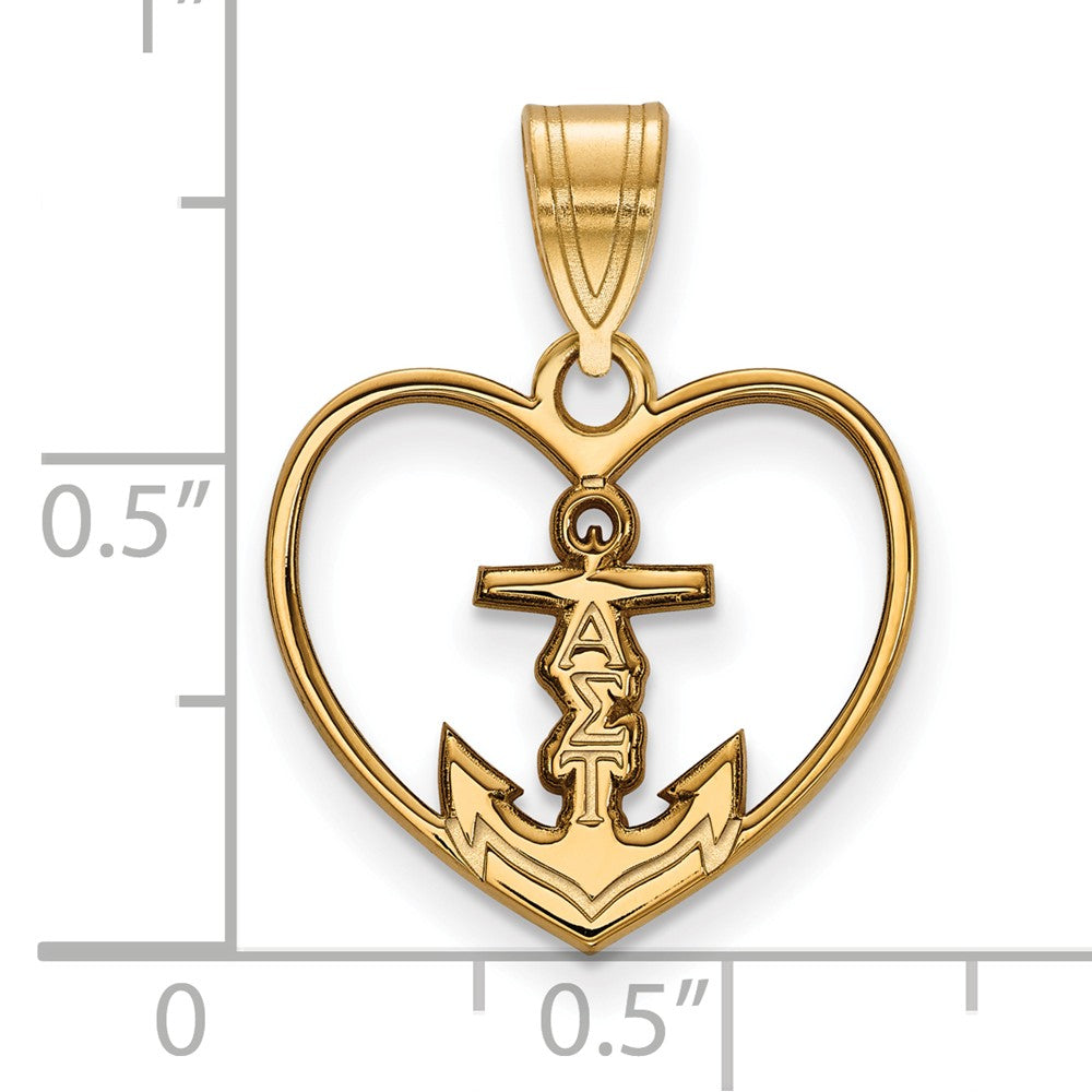 Alternate view of the 14K Plated Silver Alpha Sigma Tau Heart Pendant by The Black Bow Jewelry Co.