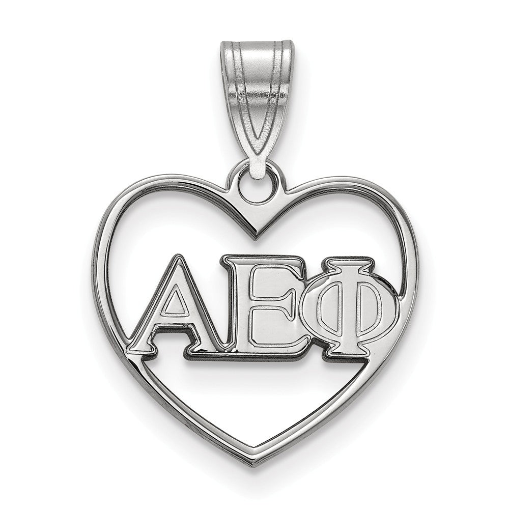 Sterling Silver Alpha Epsilon Phi Heart Greek Letters Pendant, Item P27248 by The Black Bow Jewelry Co.