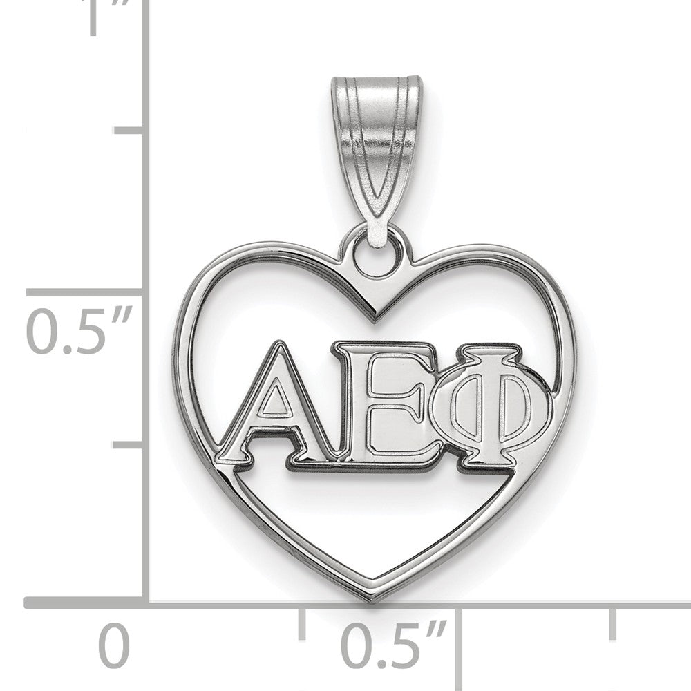 Alternate view of the Sterling Silver Alpha Epsilon Phi Heart Greek Letters Pendant by The Black Bow Jewelry Co.