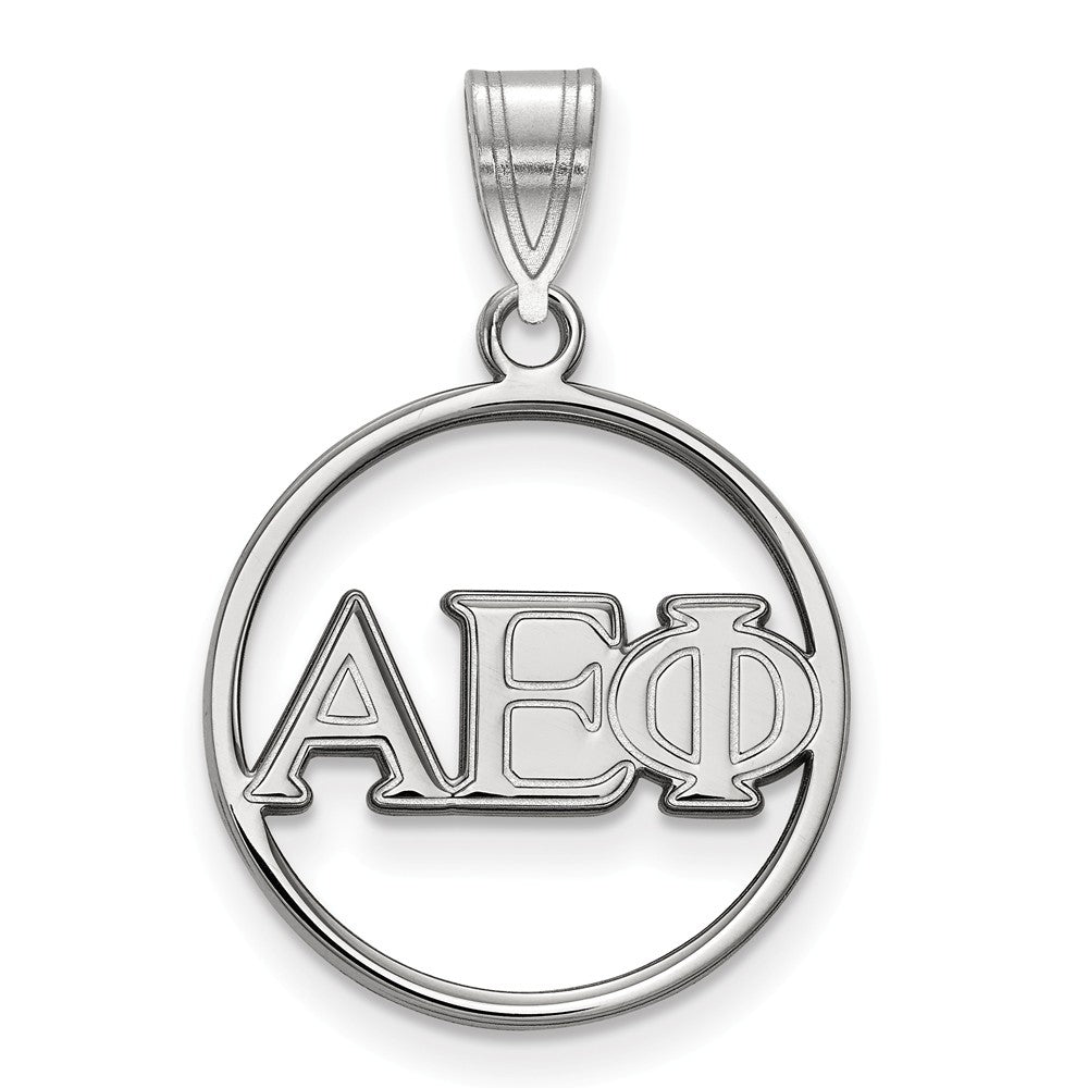 Sterling Silver Alpha Epsilon Phi Small Circle Greek Letters Pendant, Item P27249 by The Black Bow Jewelry Co.