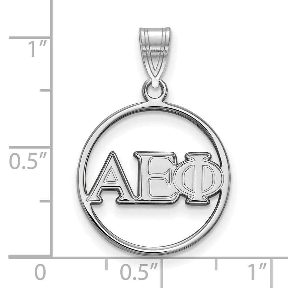 Alternate view of the Sterling Silver Alpha Epsilon Phi Small Circle Greek Letters Pendant by The Black Bow Jewelry Co.