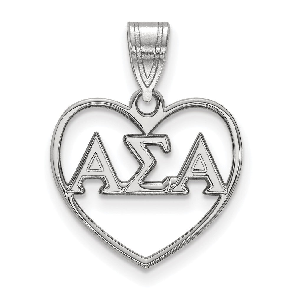 Sterling Silver Alpha Sigma Alpha Heart Greek Letters Pendant, Item P27288 by The Black Bow Jewelry Co.