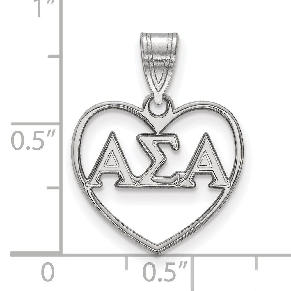 Alternate view of the Sterling Silver Alpha Sigma Alpha Heart Greek Letters Pendant by The Black Bow Jewelry Co.