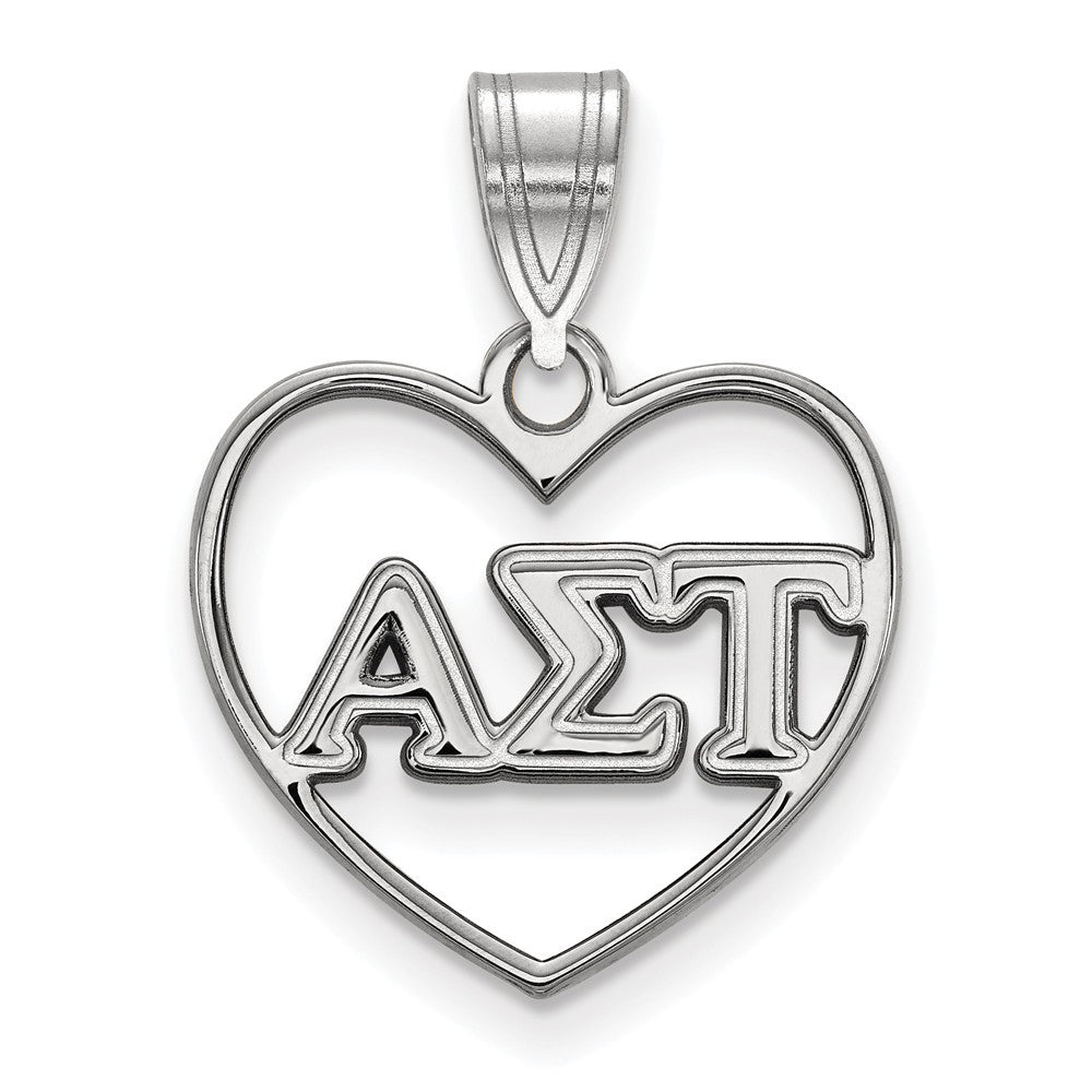 Sterling Silver Alpha Sigma Tau Heart Greek Letters Pendant, Item P27298 by The Black Bow Jewelry Co.