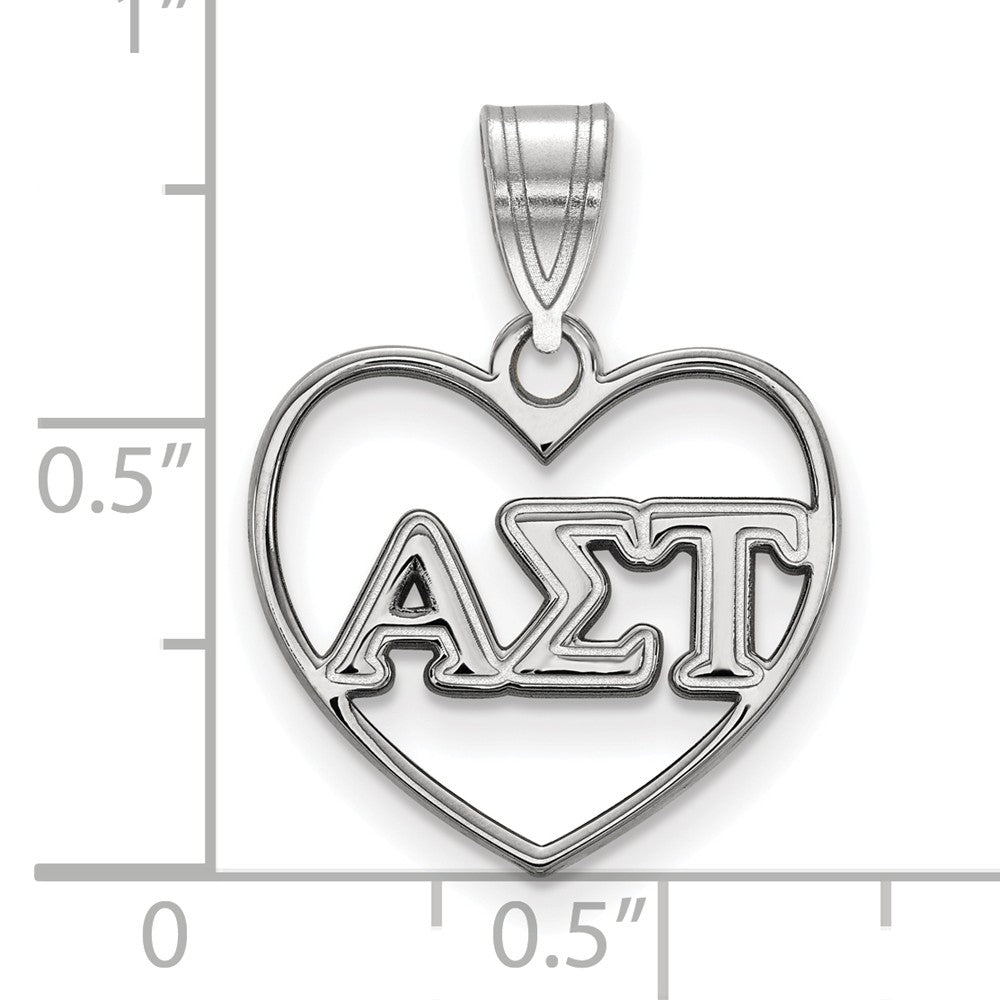 Alternate view of the Sterling Silver Alpha Sigma Tau Heart Greek Letters Pendant by The Black Bow Jewelry Co.