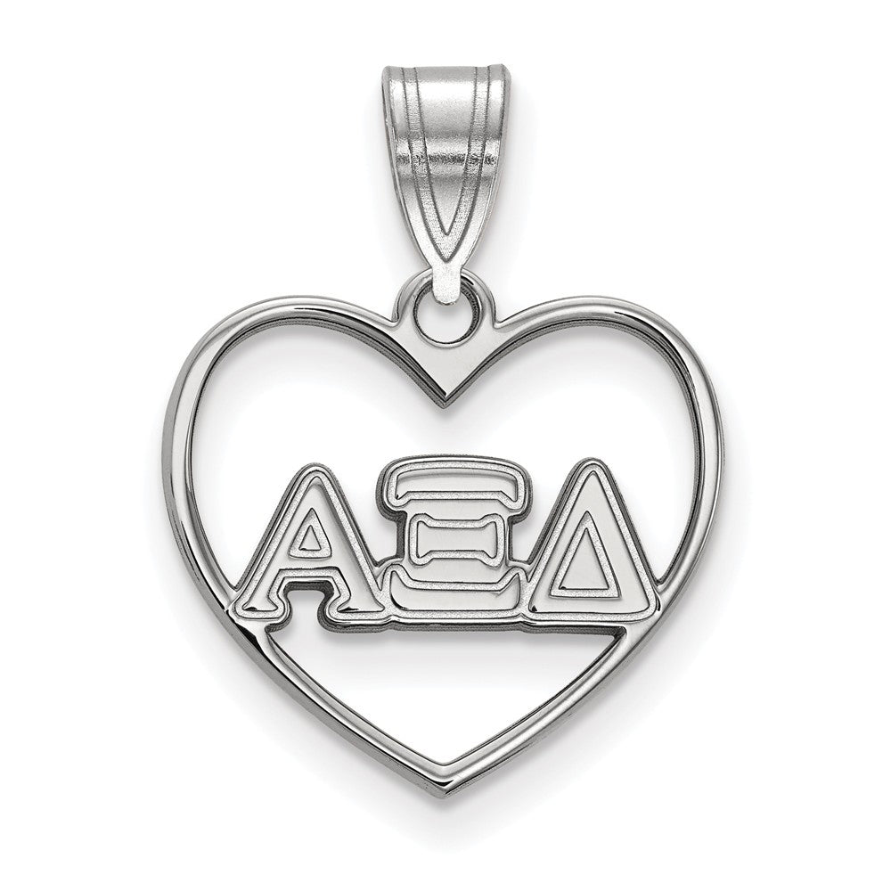 Sterling Silver Alpha Xi Delta Heart Greek Letters Pendant, Item P27308 by The Black Bow Jewelry Co.