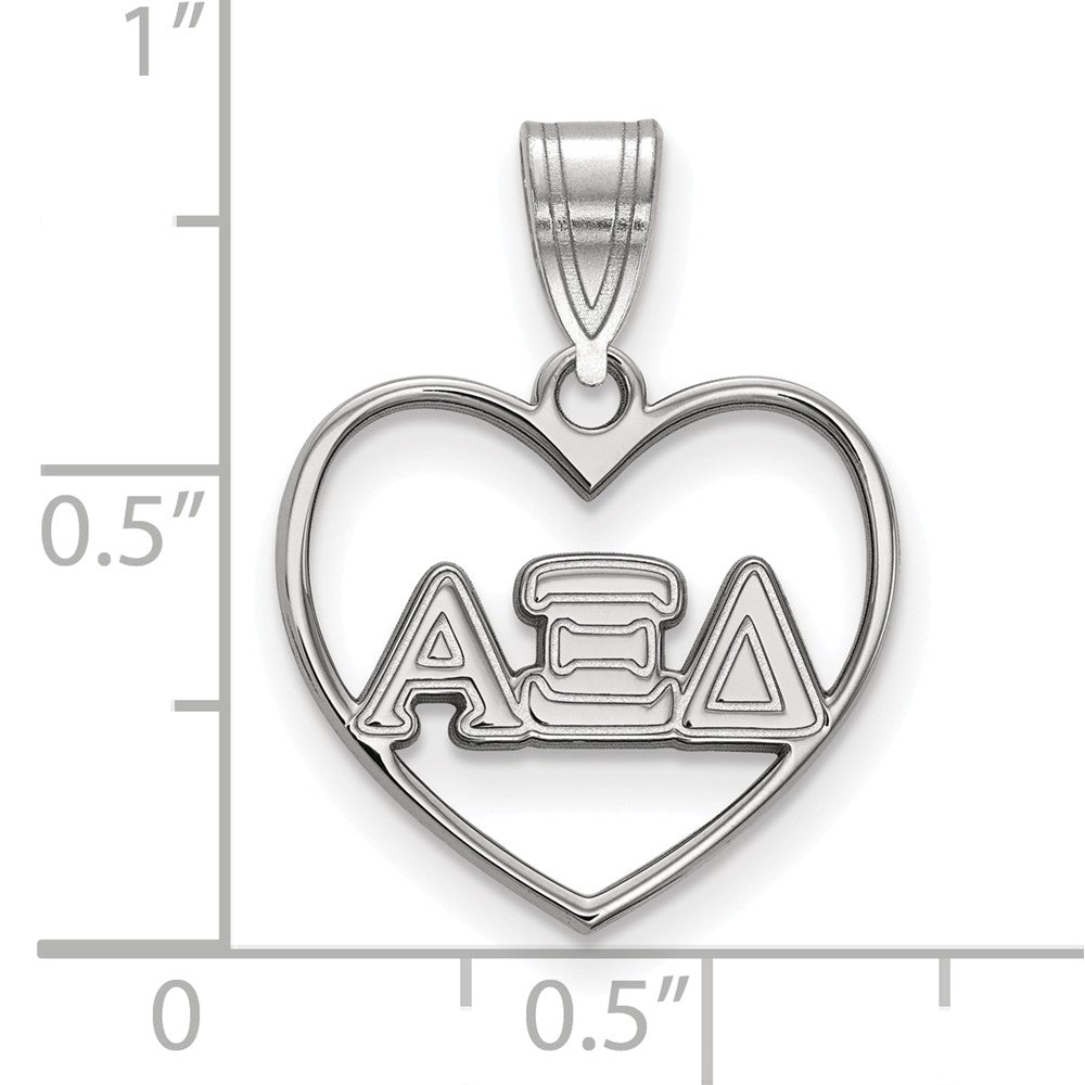 Alternate view of the Sterling Silver Alpha Xi Delta Heart Greek Letters Pendant by The Black Bow Jewelry Co.