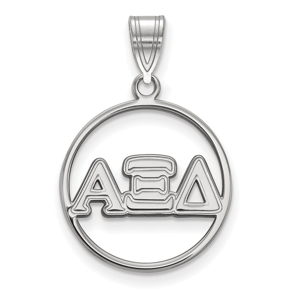 Sterling Silver Alpha Xi Delta Medium Circle Greek Letters Pendant, Item P27309 by The Black Bow Jewelry Co.