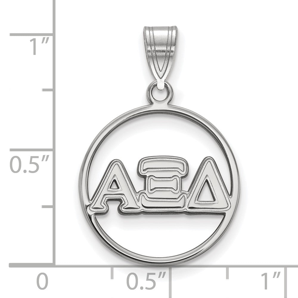 Alternate view of the Sterling Silver Alpha Xi Delta Medium Circle Greek Letters Pendant by The Black Bow Jewelry Co.