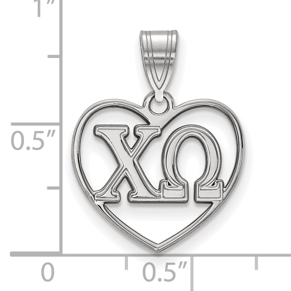 Alternate view of the Sterling Silver Chi Omega Heart Greek Letters Pendant by The Black Bow Jewelry Co.