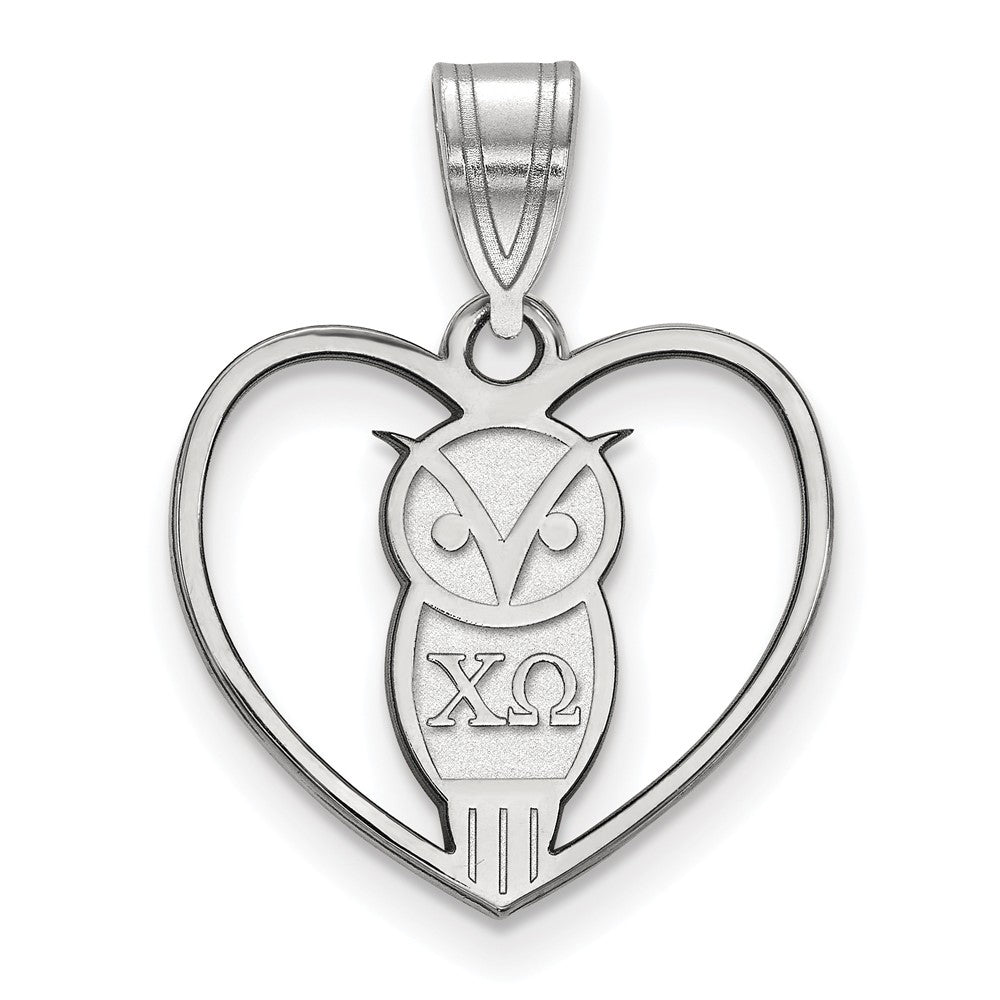 Sterling Silver Chi Omega Heart Pendant, Item P27323 by The Black Bow Jewelry Co.