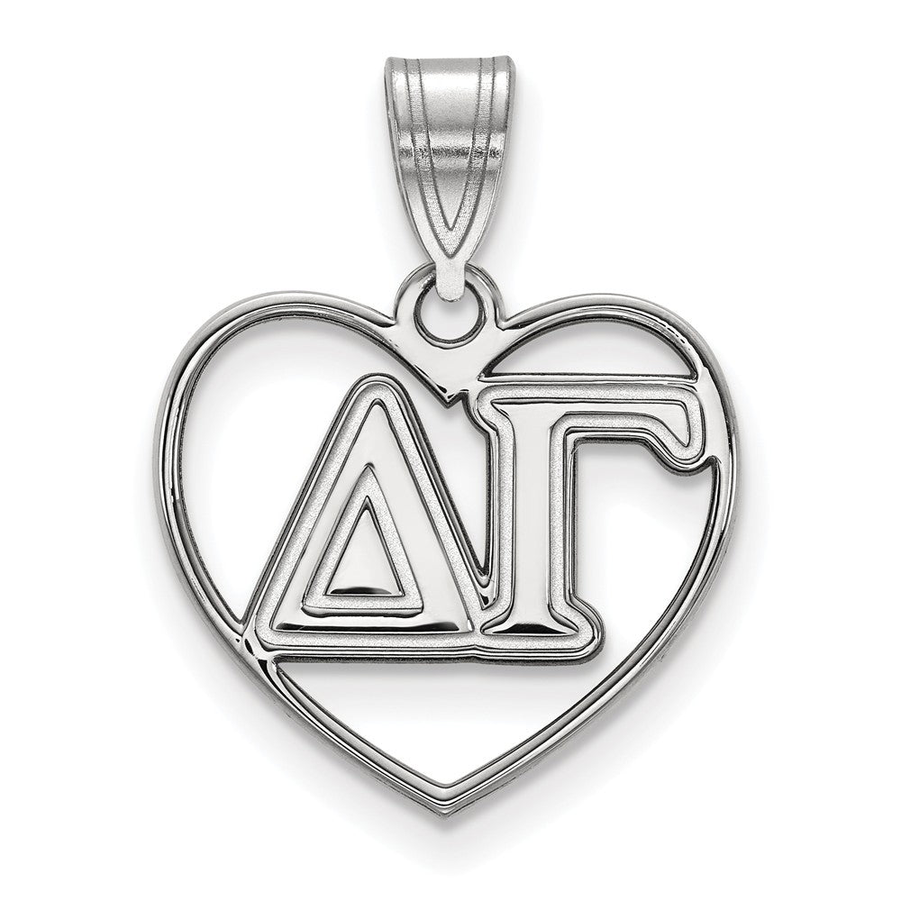 Sterling Silver Delta Gamma Heart Greek Letters Pendant, Item P27338 by The Black Bow Jewelry Co.
