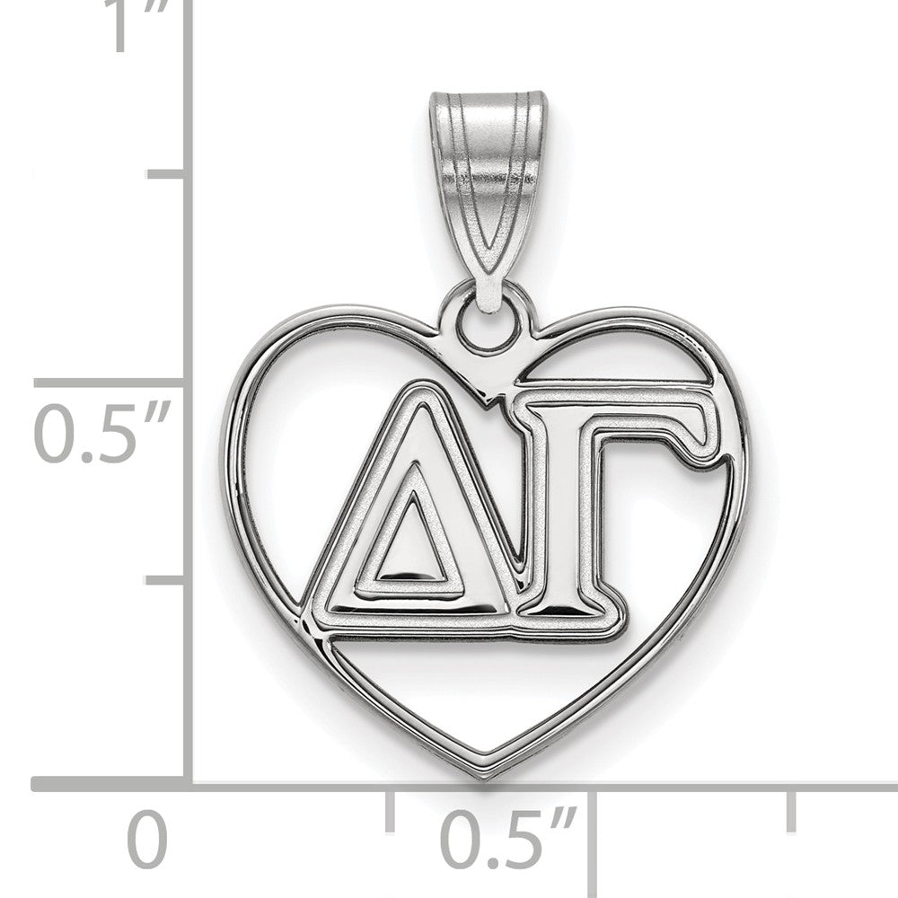 Alternate view of the Sterling Silver Delta Gamma Heart Greek Letters Pendant by The Black Bow Jewelry Co.