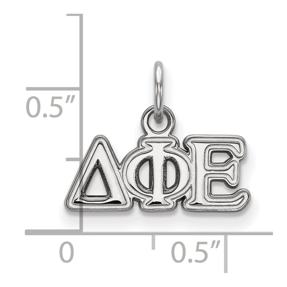 Alternate view of the Sterling Silver Delta Phi Epsilon XS (Tiny) Greek Letters Charm by The Black Bow Jewelry Co.