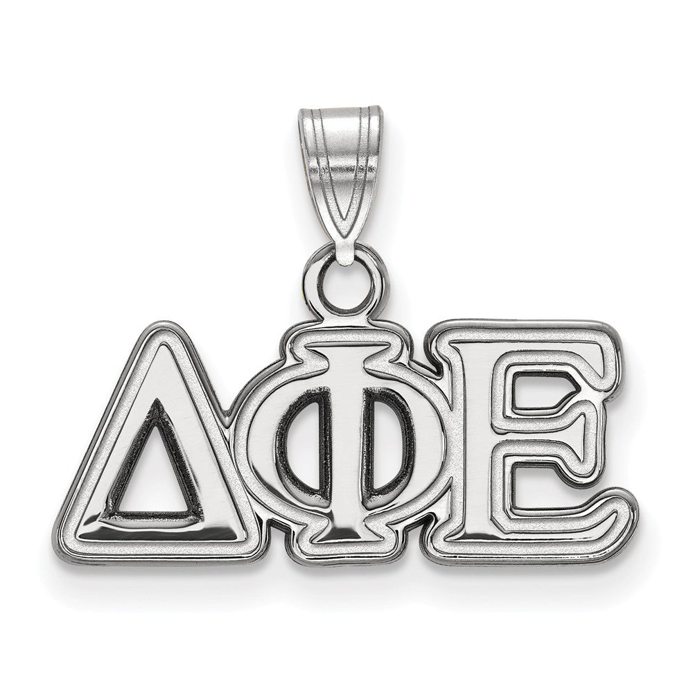 Sterling Silver Delta Phi Epsilon Small Greek Letters Pendant, Item P27346 by The Black Bow Jewelry Co.