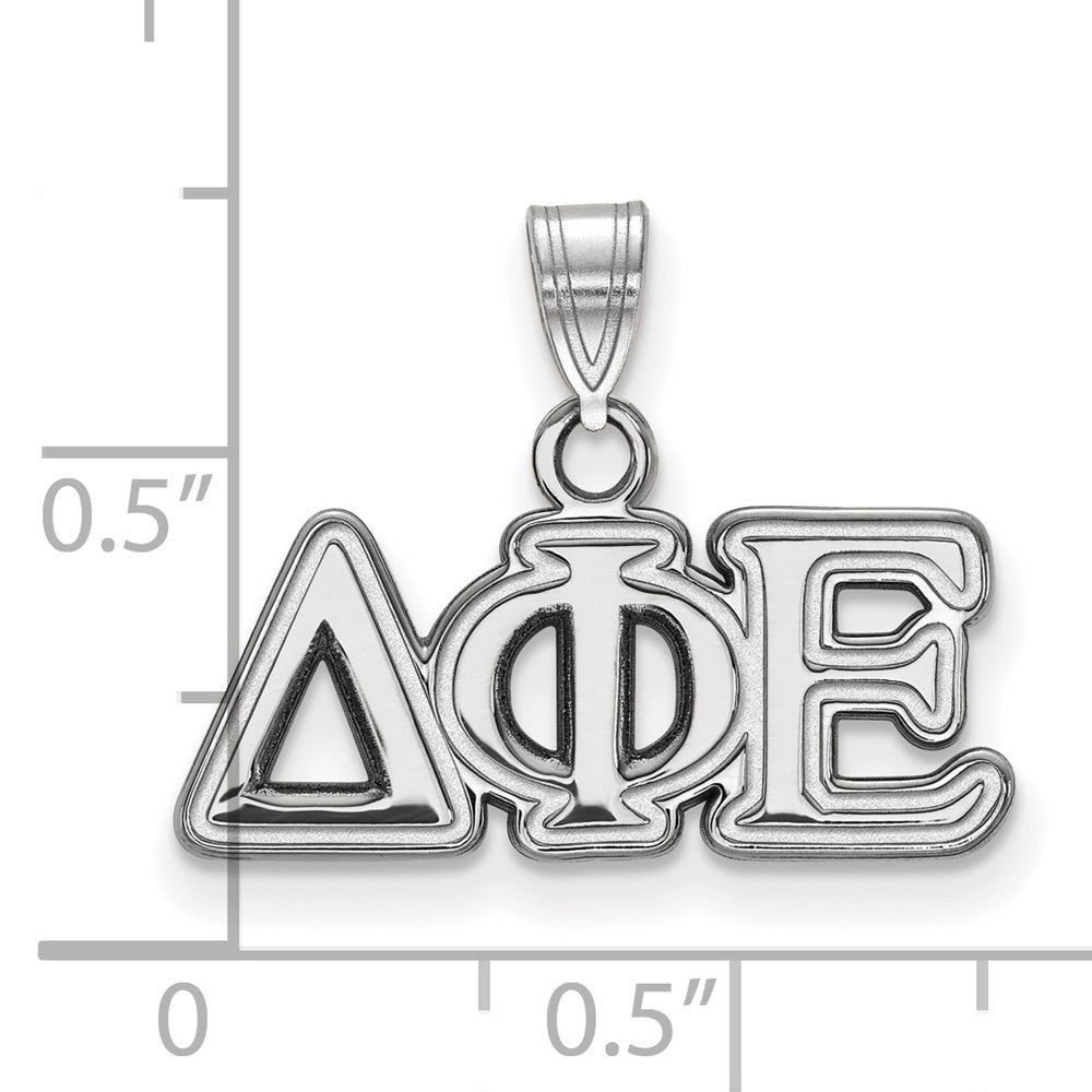 Alternate view of the Sterling Silver Delta Phi Epsilon Small Greek Letters Pendant by The Black Bow Jewelry Co.