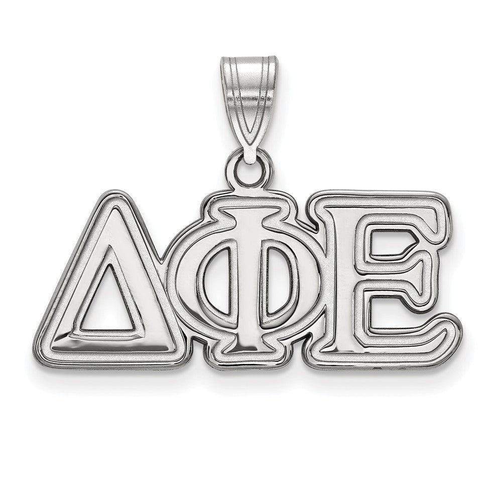 Sterling Silver Delta Phi Epsilon Medium Greek Letters Pendant, Item P27347 by The Black Bow Jewelry Co.