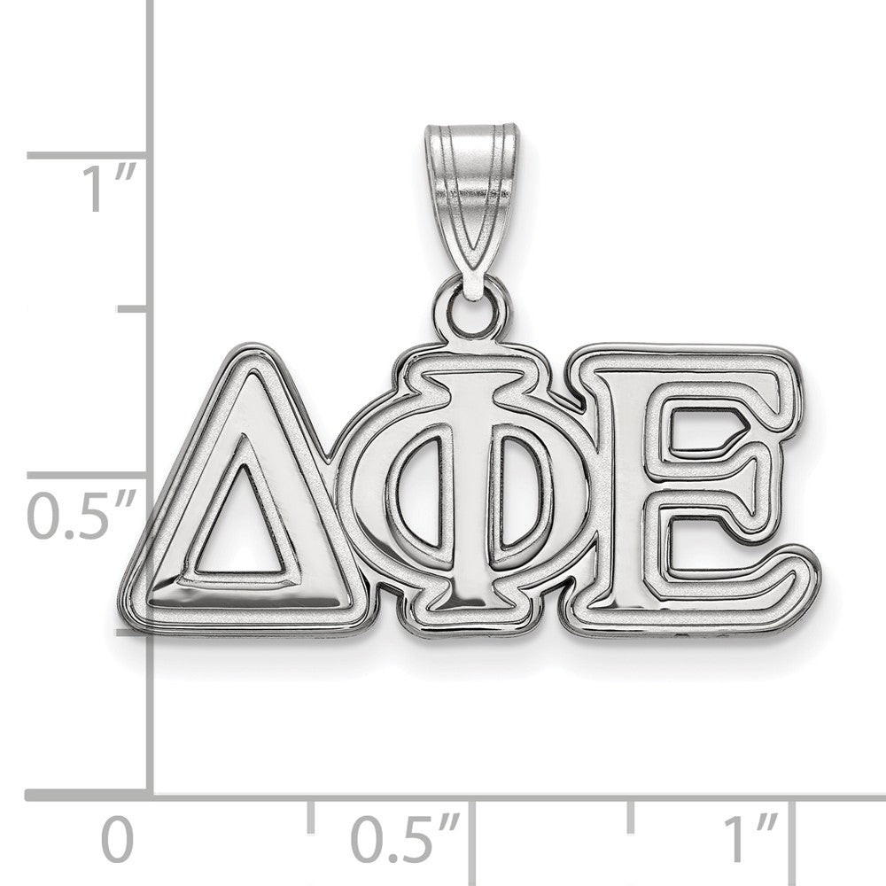 Alternate view of the Sterling Silver Delta Phi Epsilon Medium Greek Letters Pendant by The Black Bow Jewelry Co.
