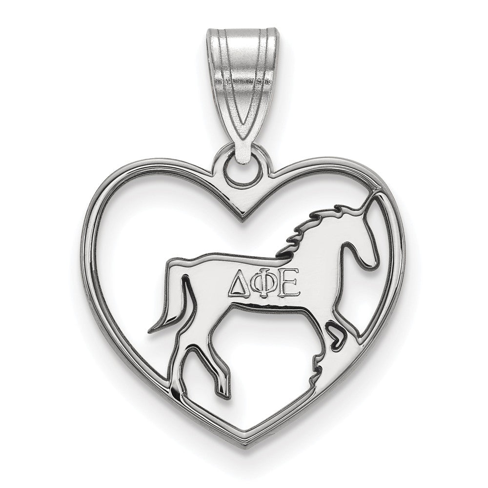 Sterling Silver Delta Phi Epsilon Heart Pendant, Item P27353 by The Black Bow Jewelry Co.