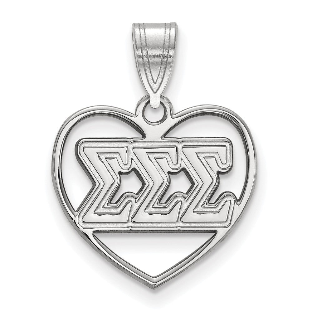 Sterling Silver Sigma Sigma Sigma Heart Greek Letters Pendant, Item P27457 by The Black Bow Jewelry Co.