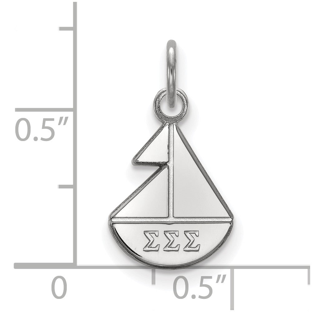 Alternate view of the Sterling Silver Sigma Sigma Sigma XS (Tiny) Charm or Pendant by The Black Bow Jewelry Co.