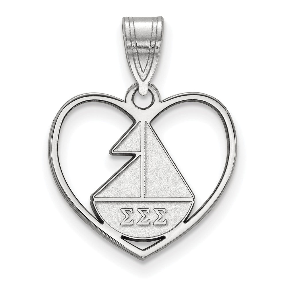 Sterling Silver Sigma Sigma Sigma Heart Pendant, Item P27462 by The Black Bow Jewelry Co.