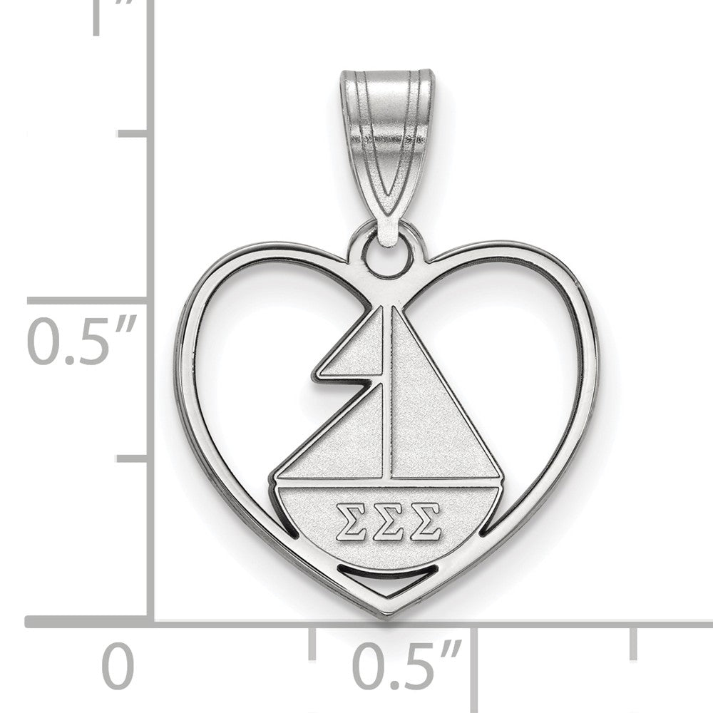 Alternate view of the Sterling Silver Sigma Sigma Sigma Heart Pendant by The Black Bow Jewelry Co.